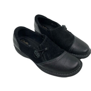 CLARKS Artisan Black Leather & Suede Slip ons  size 6 ½